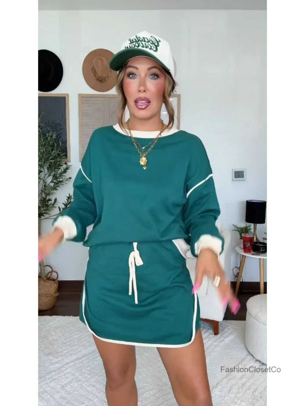 Color Block Long Sleeve Sweatshirt and Skirt Matching 2 Piece Set